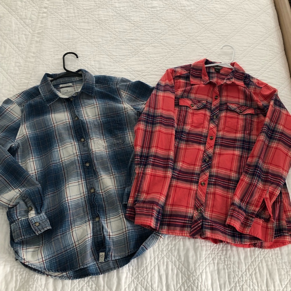 EUC 2 Women’s Cotton Plaid Plaid Flannel Shirts (Abercrombie & Eddie Bauer)